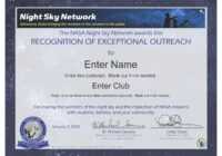 Nsn Astronomy Outreach Award Certificate (For Service In in Borderless Certificate Templates