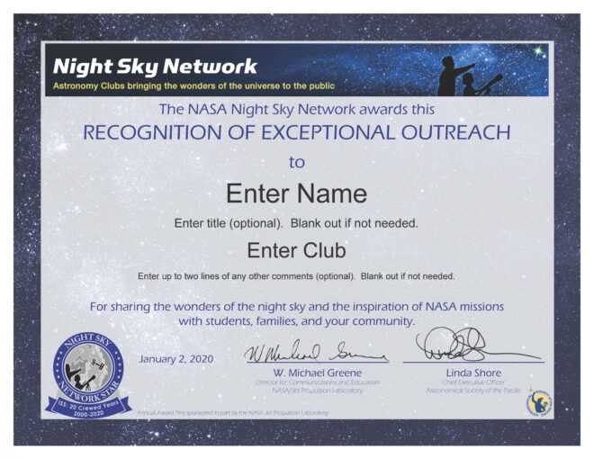 Nsn Astronomy Outreach Award Certificate (For Service In in Borderless Certificate Templates