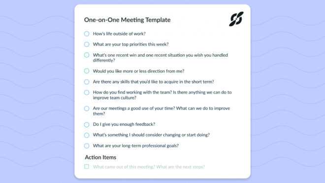 One On One Meeting Template: Top 10 Questions Great Managers intended for One On One Meeting Agenda Template