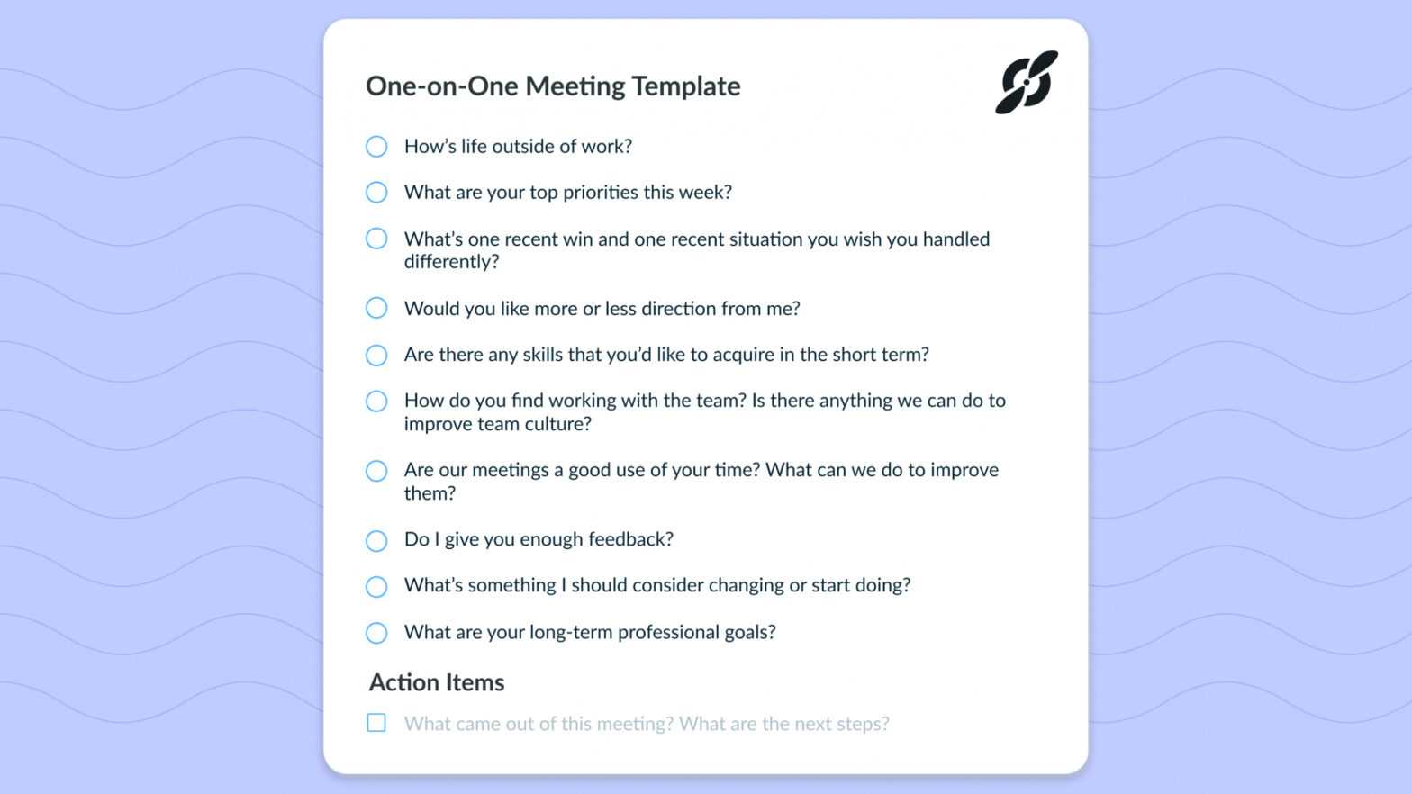 One On One Meeting Template: Top 10 Questions Great Managers with regard to One On One Meeting Template
