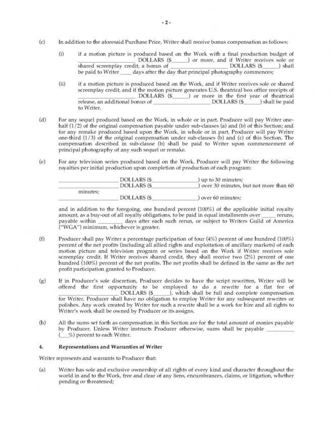 Option Agreement For Rights To Original Screenplay in Screenplay Option Agreement Template