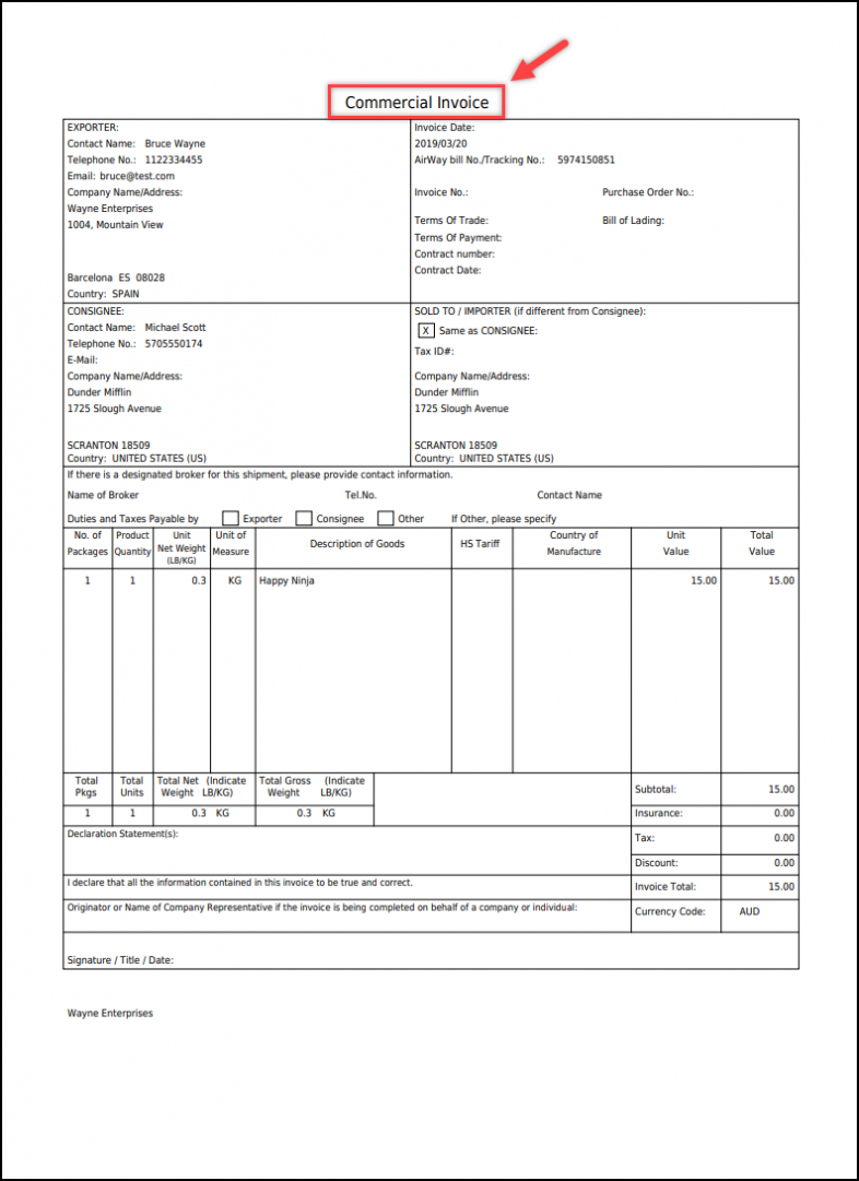 Commercial Invoice Packing List Template – Great Professional Template ...