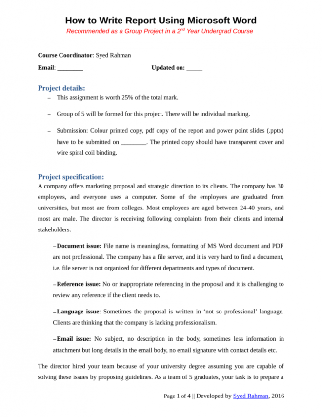 Pdf) How To Write A Report - Assignment Template intended for Template On How To Write A Report