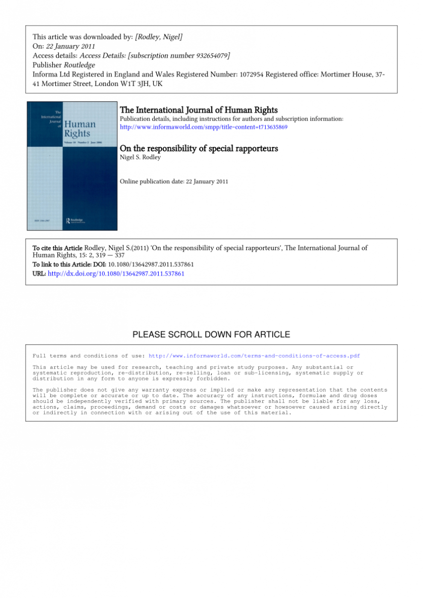 Pdf) On The Responsibility Of Special Rapporteurs with Rapporteur Report Template