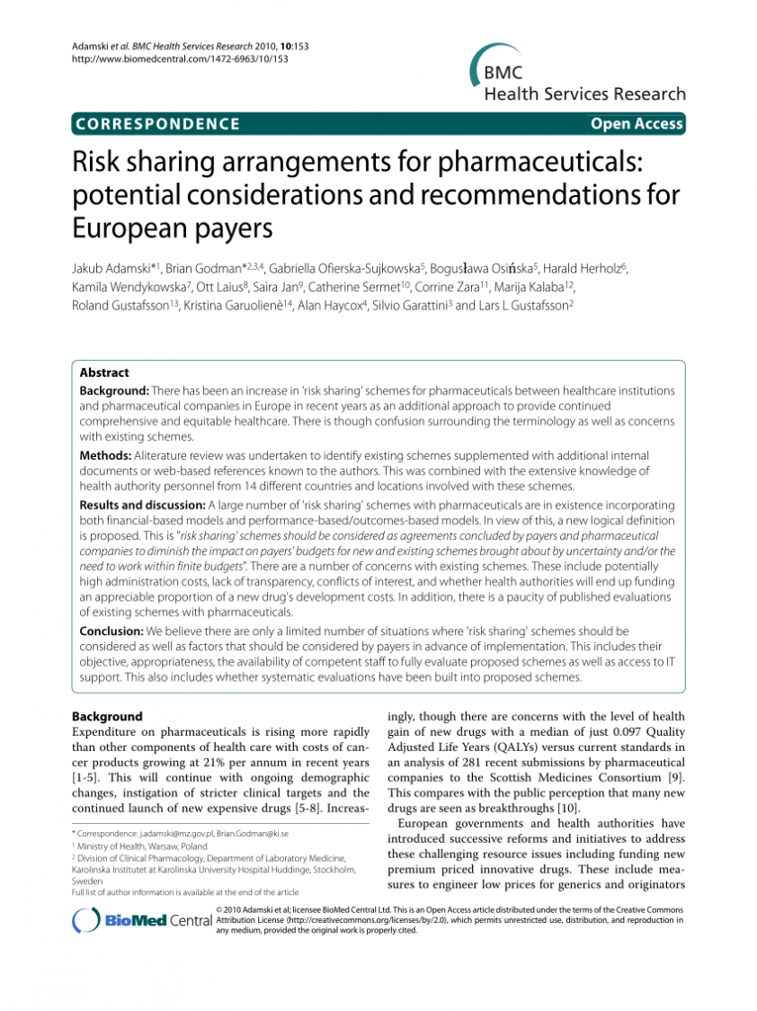 Pdf) Risk Sharing Arrangements For Pharmaceuticals pertaining to Risk Sharing Agreement Template