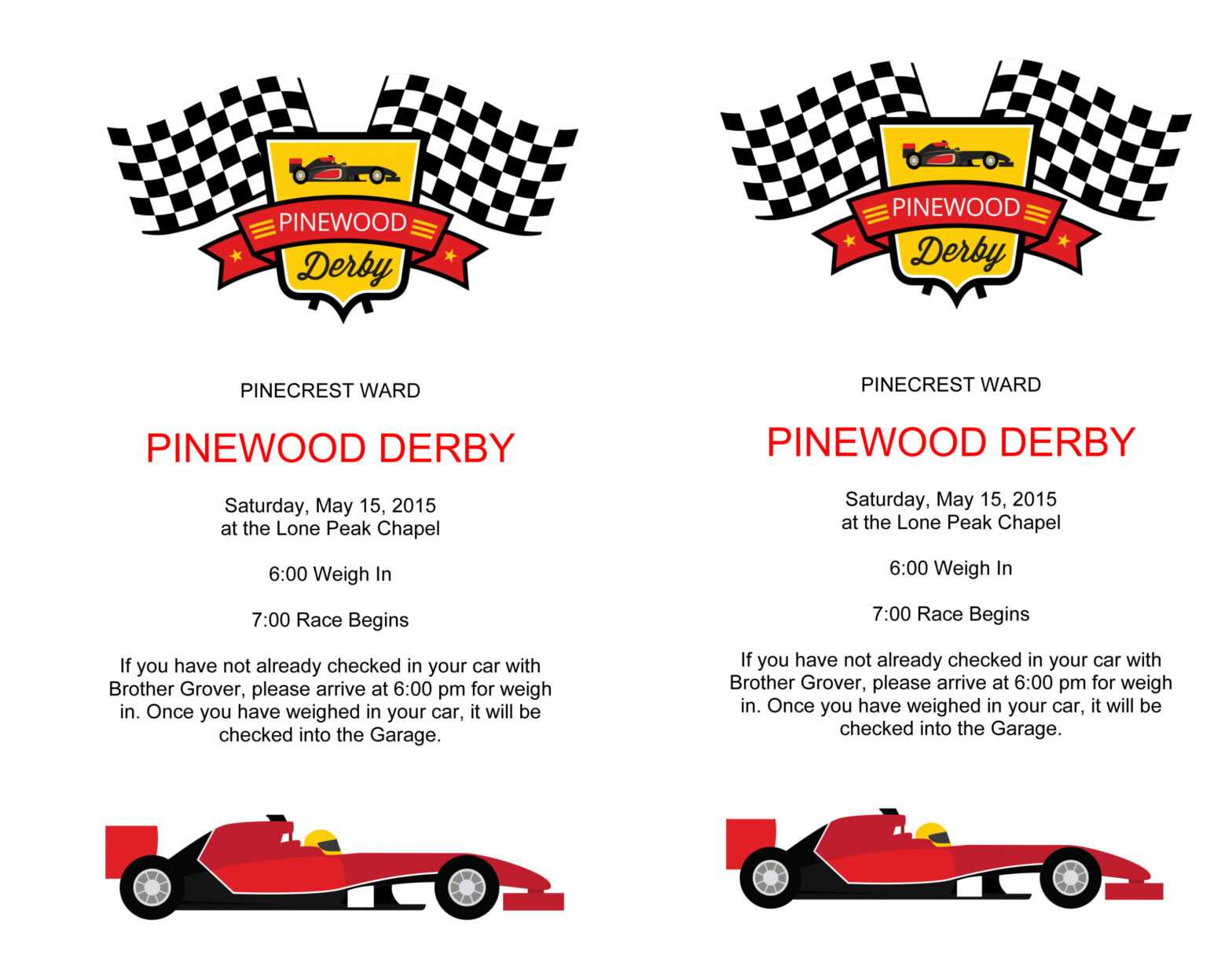 Pinewood Derby Flyers – The Gospel Home with regard to Pinewood Derby Flyer Template