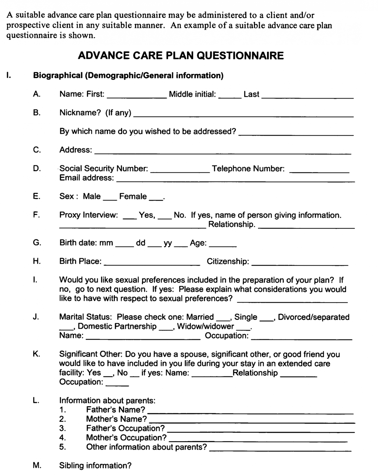 questionnaire about business plan