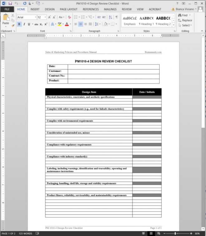 Product Design Review Checklist Template | Pm1010-4 Intended pertaining to Free Standard Operating Procedure Template Word 2010