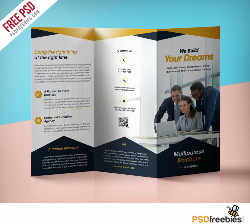 Professional Corporate Tri-Fold Brochure Free Psd Template for 3 Fold Brochure Template Free Download