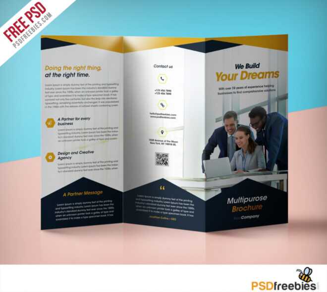 Professional Corporate Tri-Fold Brochure Free Psd Template intended for Brochure Psd Template 3 Fold