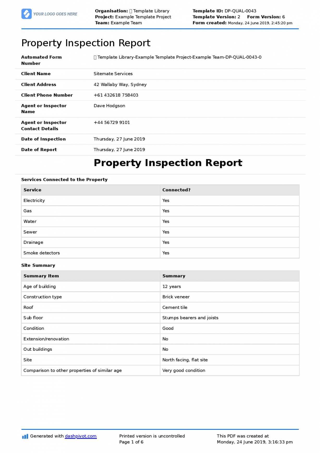 Property Inspection Report Template (Free And Customisable) for Home Inspection Report Template Free