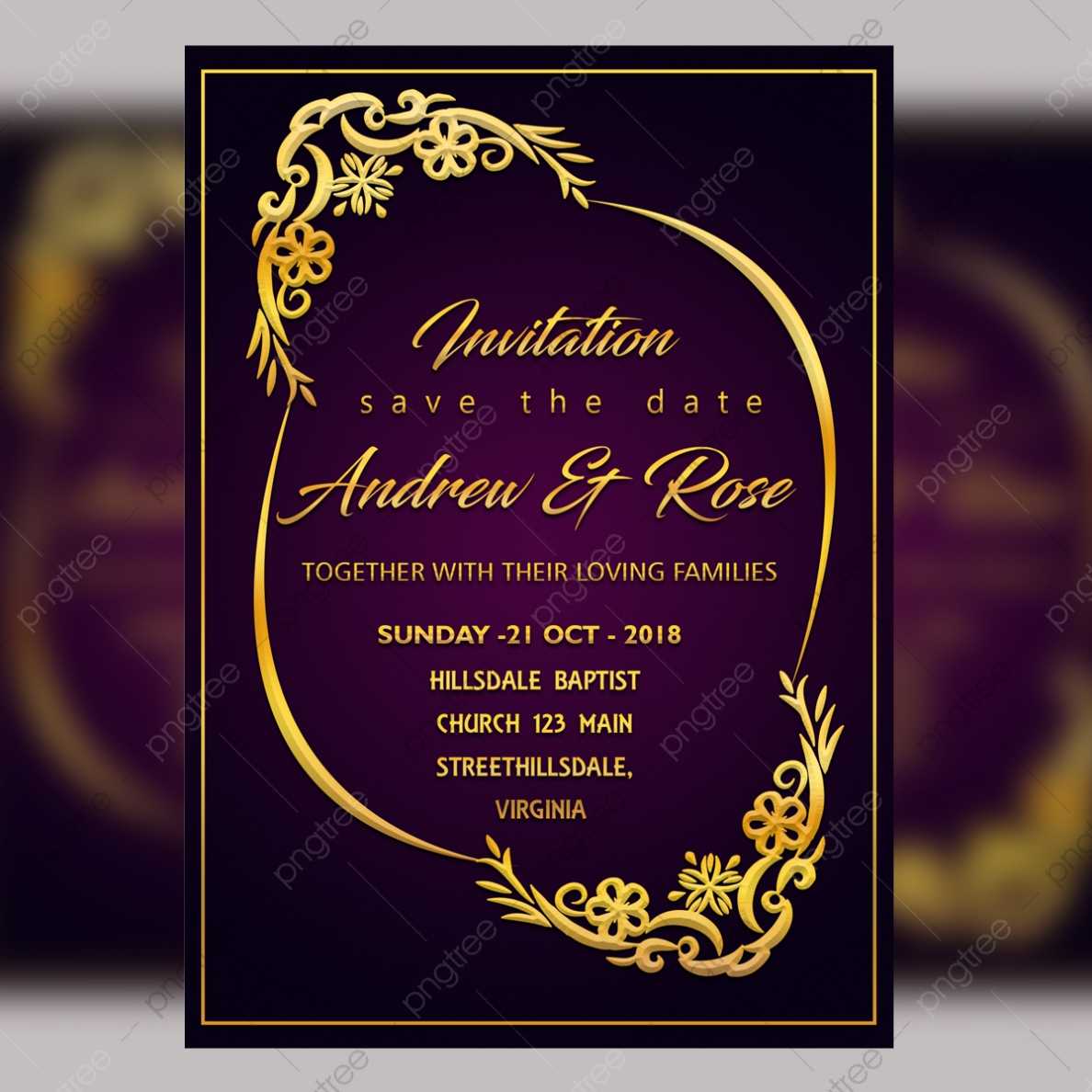 Purple Wedding Invitation Card Template Psd File With Vector regarding Invitation Cards Templates For Marriage