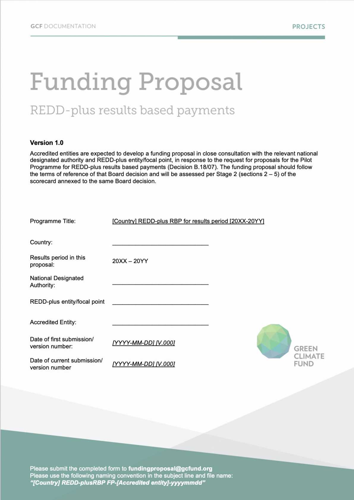Redd+ Results Based Payments Funding Proposal Template regarding Funding Proposal Template