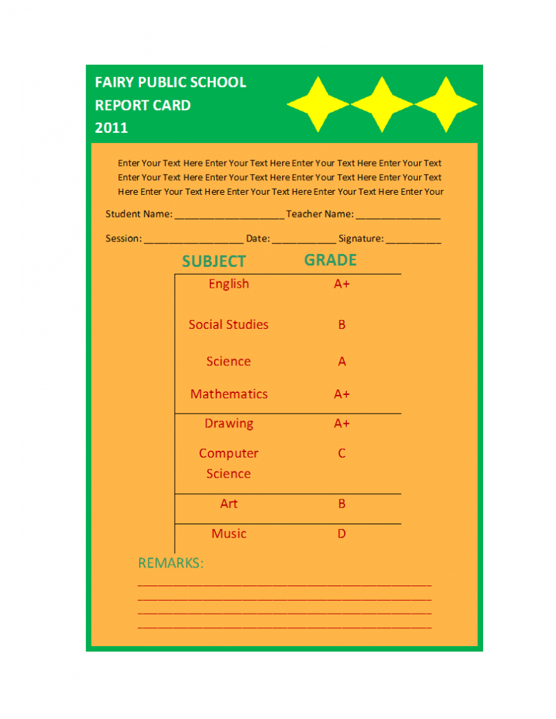 Report Card Format Template