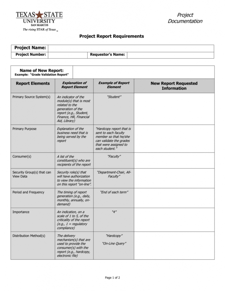 Report Requirements Template for Report Requirements Template