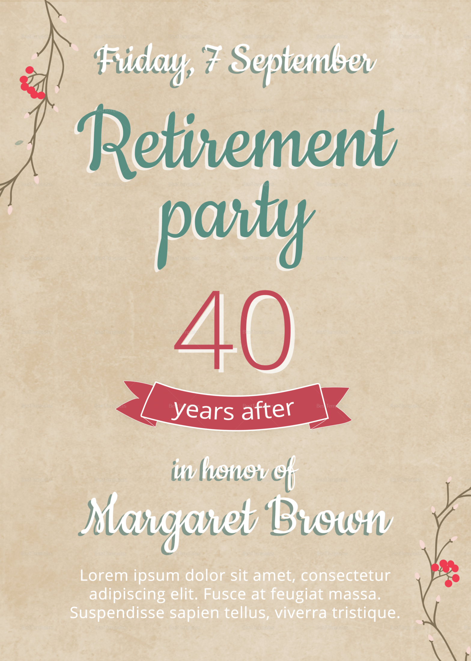 Retirement Party Flyer Design Template In Psd, Word intended for Retirement Announcement Flyer Template