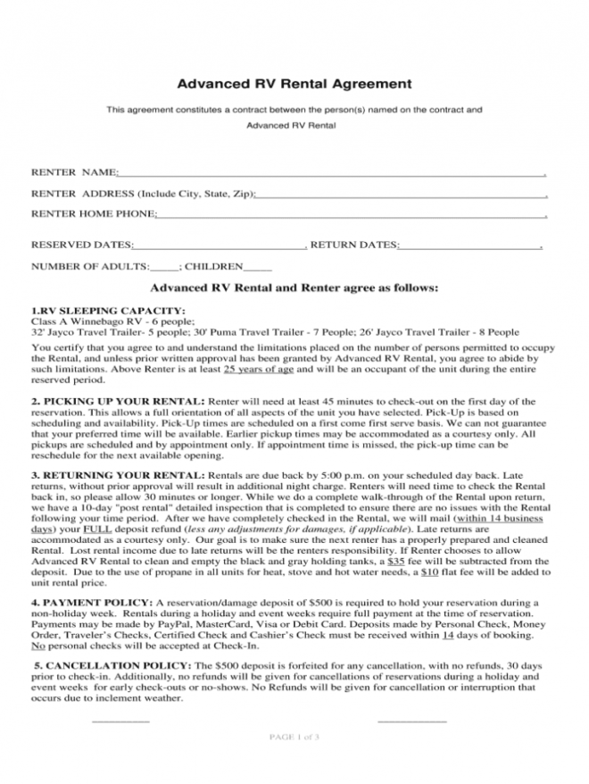 Rv Rental Agreement - Fill Out And Sign Printable Pdf Template | Signnow with Rv Rental Agreement Template