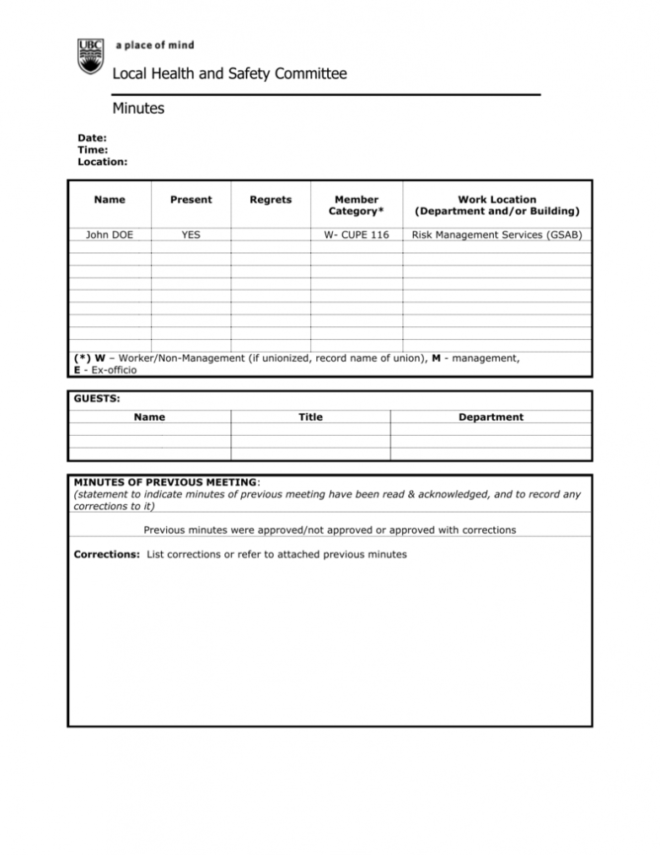 Safety Committee Meeting Minutes Template regarding Safety Meeting Minutes Template