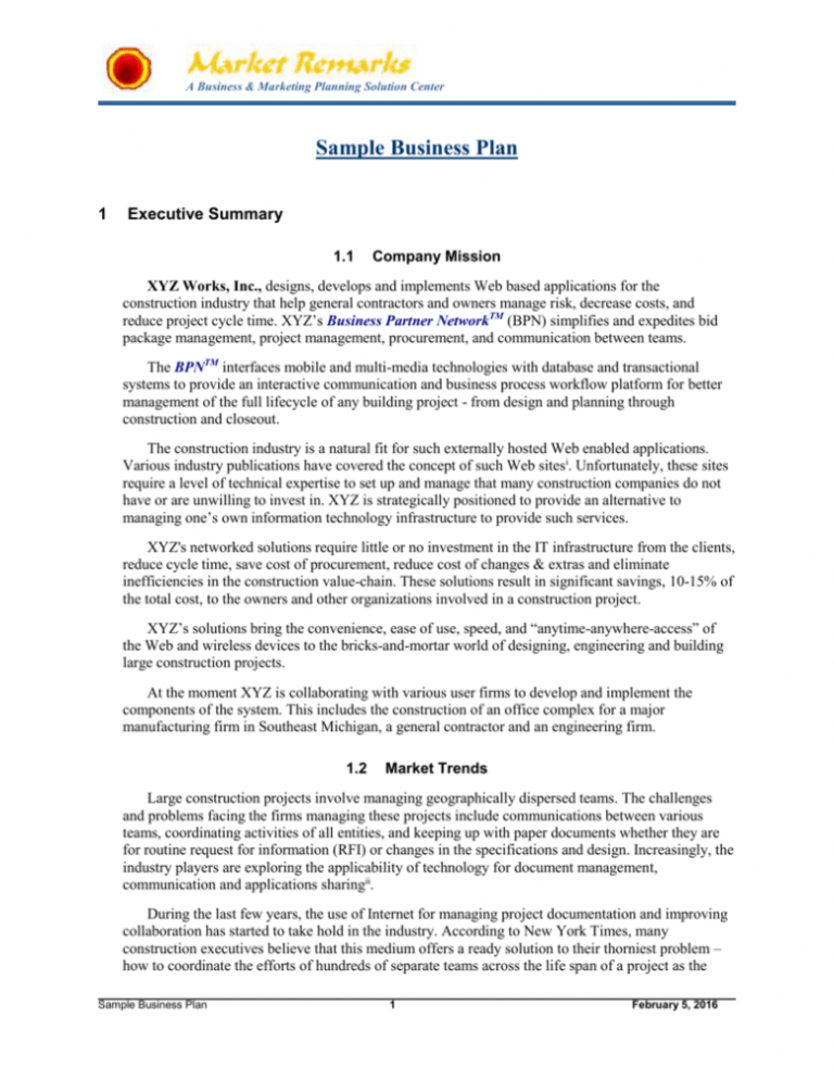 General Contractor Business Plan Template