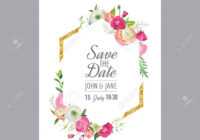 Save The Date Card Template With Gold Glitter Frame And Pink.. within Save The Date Cards Templates