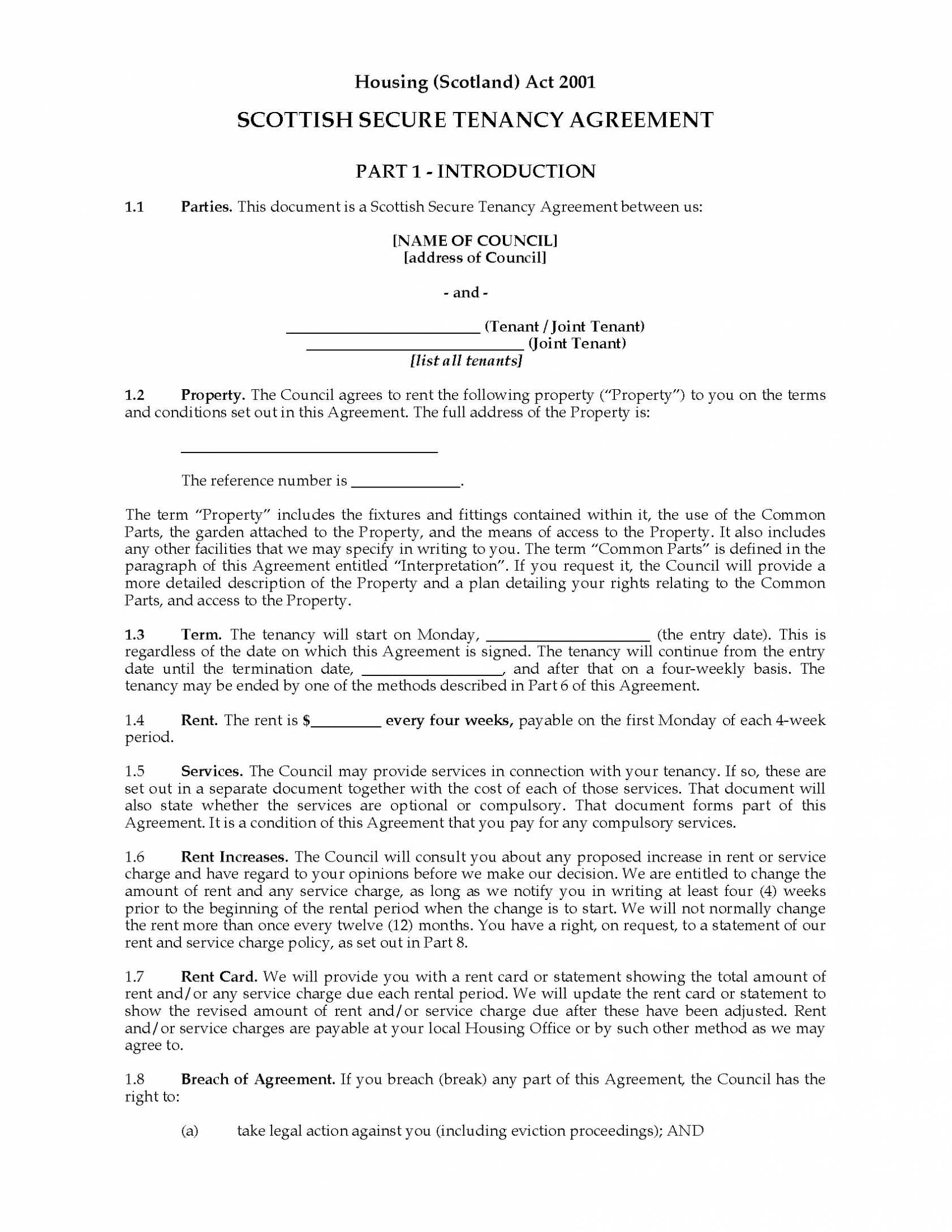 Scottish Secure Tenancy Agreement Template