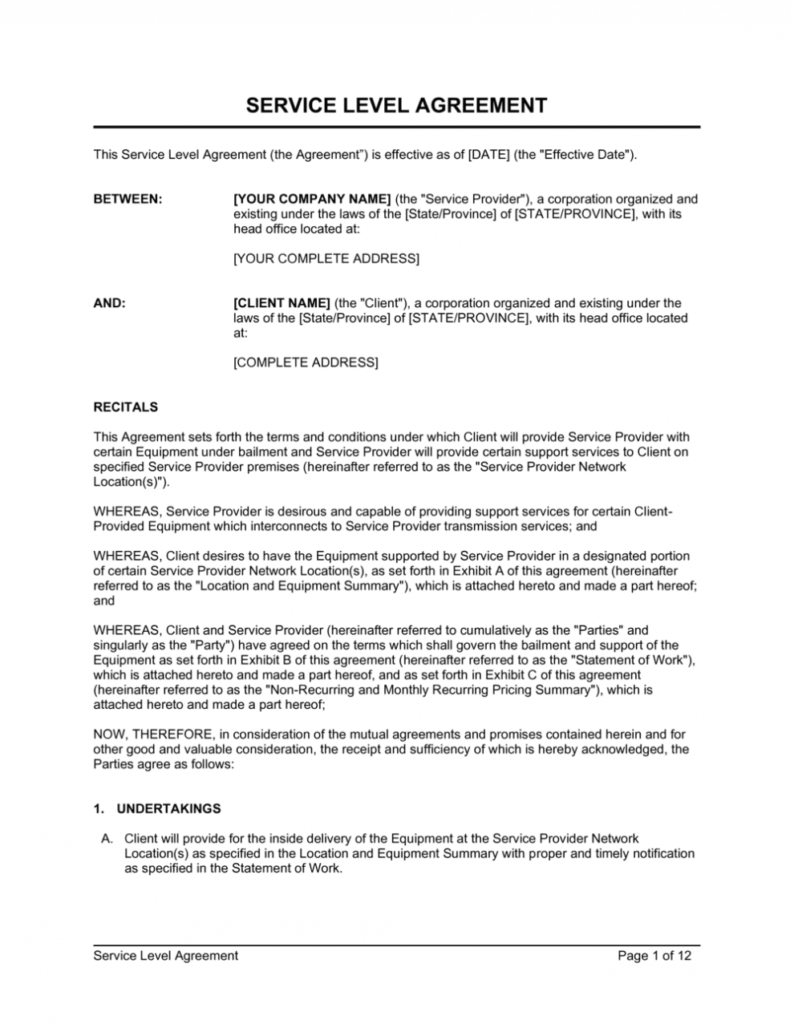 Standard Sla Agreement Template Standard Sla Agreement Template