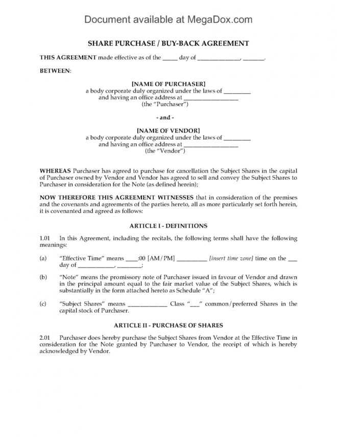 Share Repurchase (Buy-Back) Agreement pertaining to Share Buy Back Agreement Template