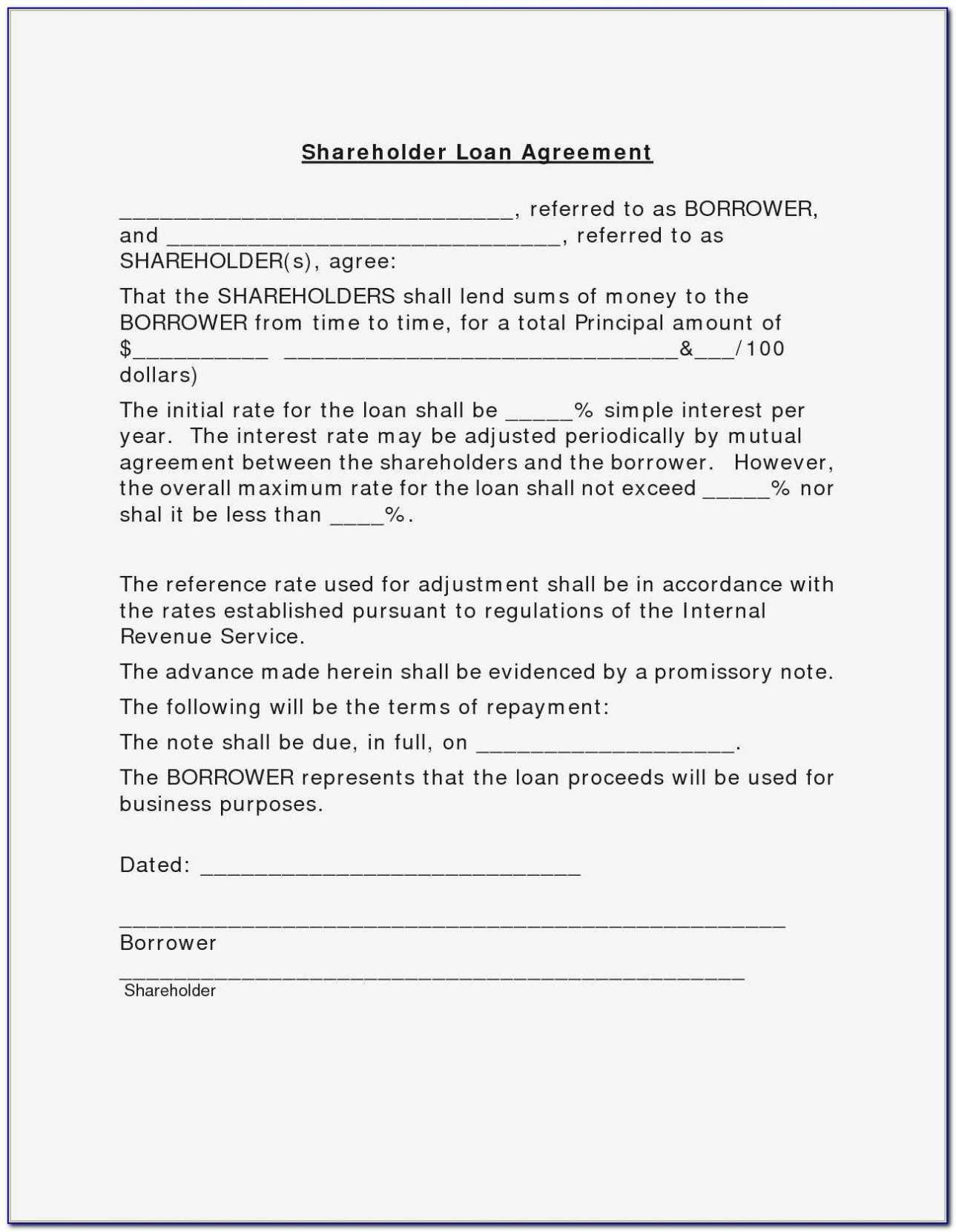 Shareholder Loan Agreement Template - Autismrpphub within Free Shareholder Loan Agreement Template