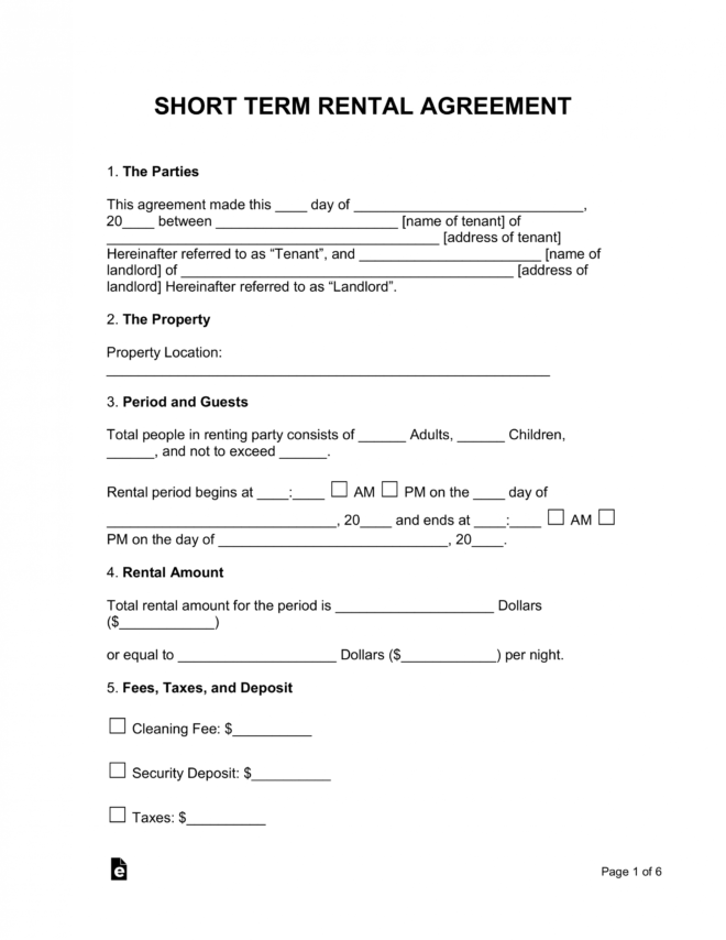 Short-Term (Vacation) Rental Lease Agreement | Eforms in Vacation Rental Lease Agreement Template
