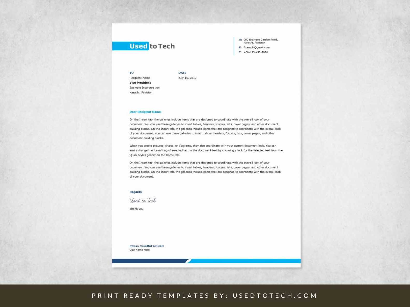 Simple And Clean Word Letterhead Template - Free - Used To Tech pertaining to Free Letterhead Templates For Microsoft Word