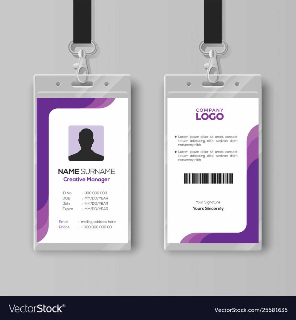 Simple Id Card Template With Purple Details Vector Image intended for Sample Of Id Card Template