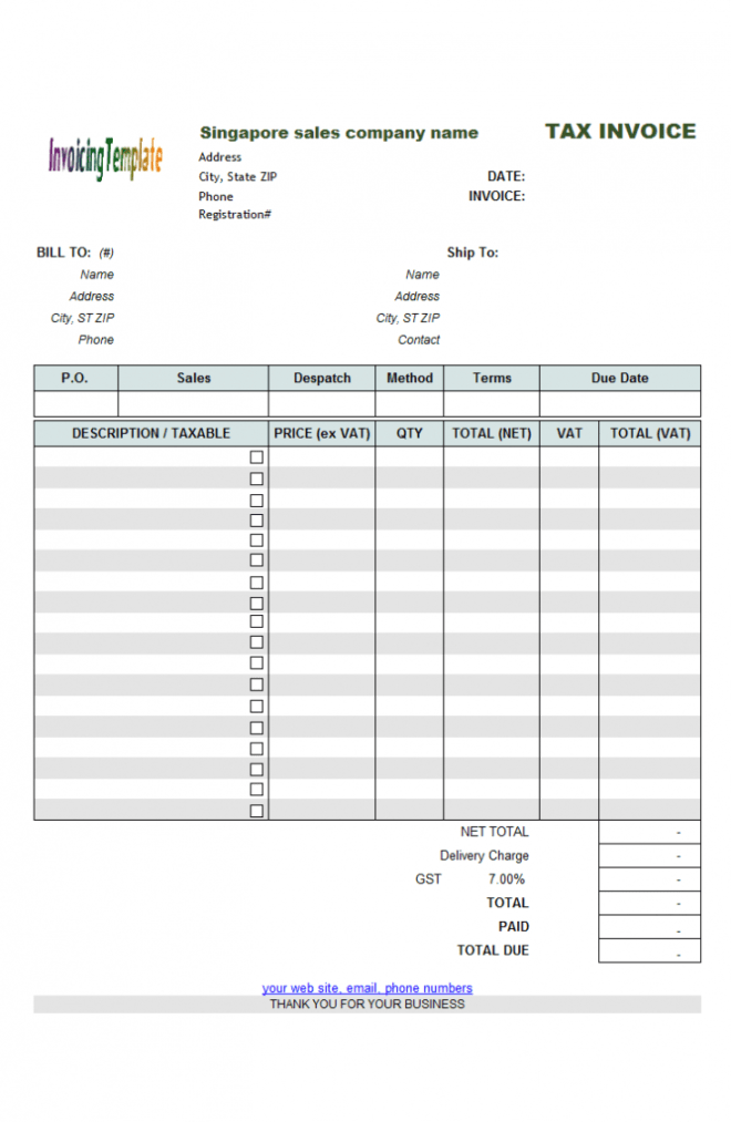 Singapore Gst Invoice Template (Sales) with regard to Invoice Template Singapore