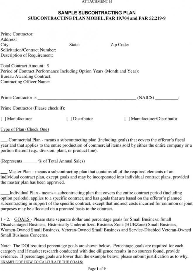 Small Business Subcontracting Plan Mplate Hhs Usaid Template with regard to Small Business Subcontracting Plan Template
