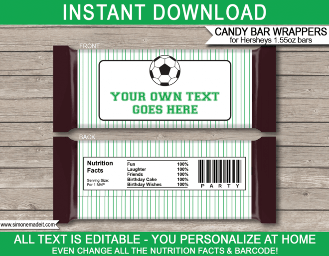 Soccer Hershey Candy Bar Wrappers Template in Hershey Labels Template