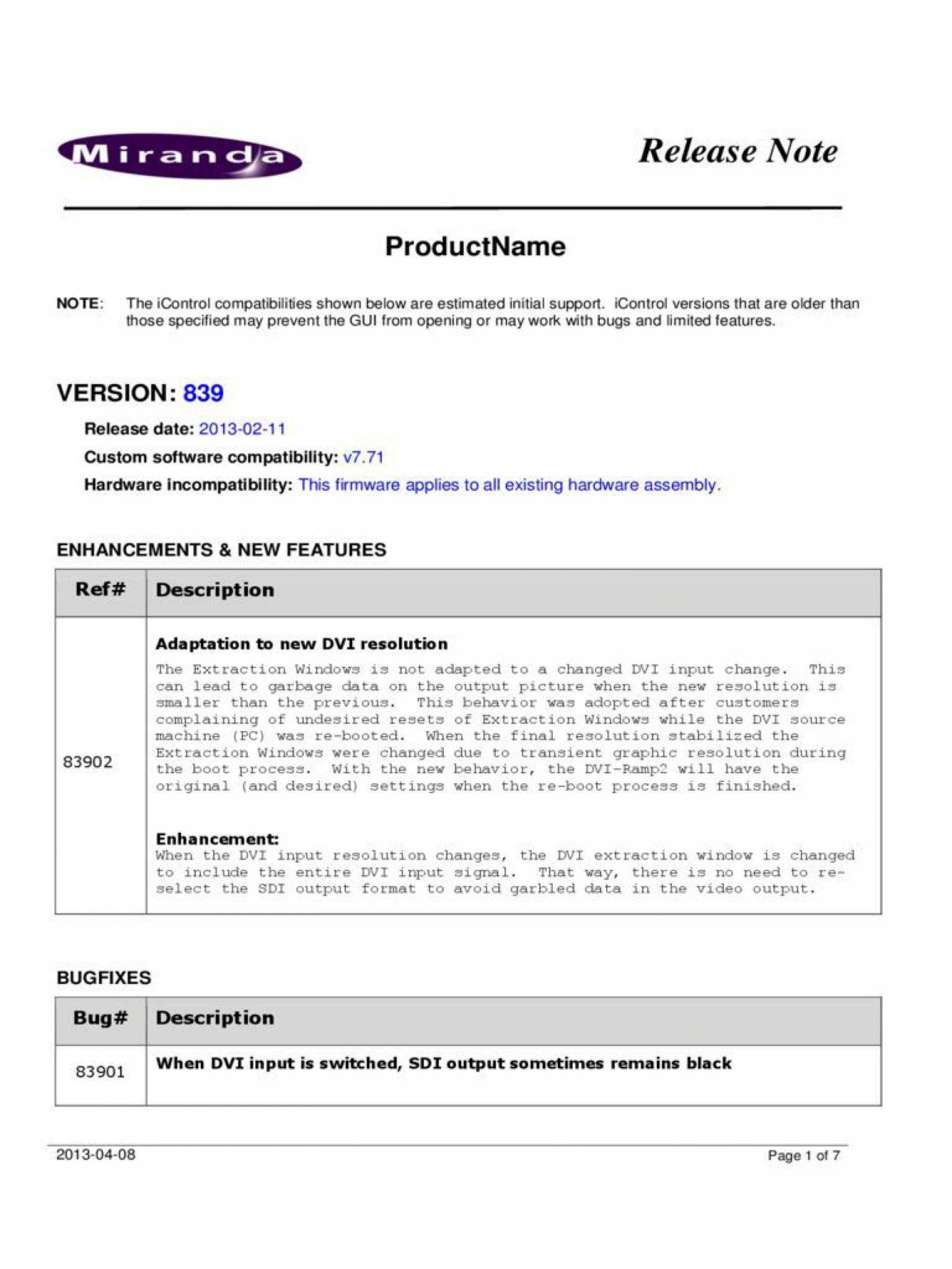 Software Release Note Template ~ Addictionary in Software Release Notes Template Doc
