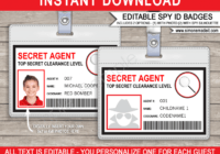 Spy Or Secret Agent Badge Template – Red for Spy Id Card Template