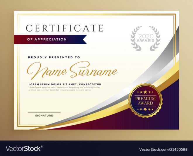 Stylish Certificate Template Design In Golden Vector Image inside Design A Certificate Template