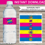 Supergirl Party Water Bottle Labels Template – Pink intended for Superhero Water Bottle Labels Template