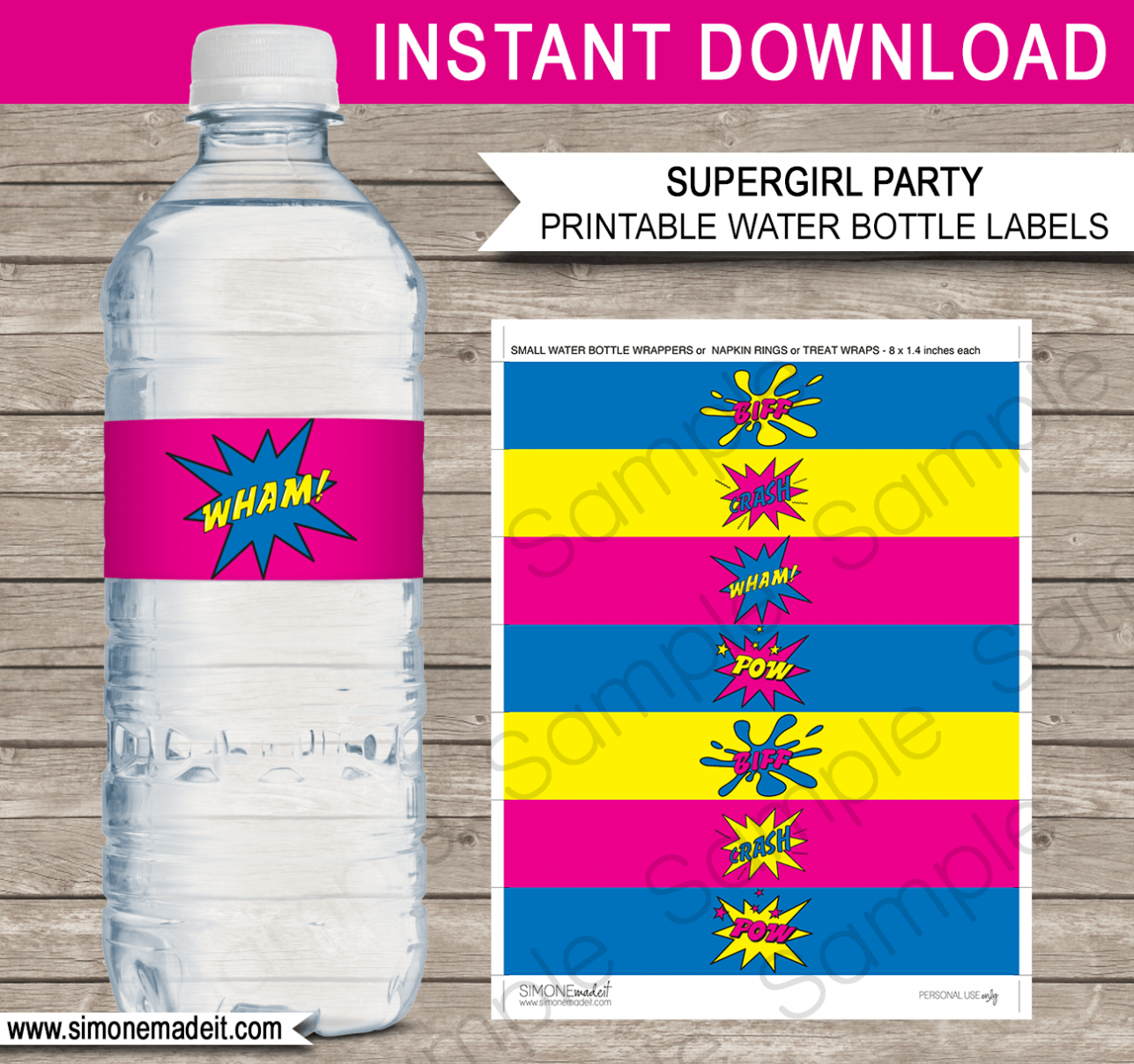 Supergirl Party Water Bottle Labels Template – Pink intended for Superhero Water Bottle Labels Template