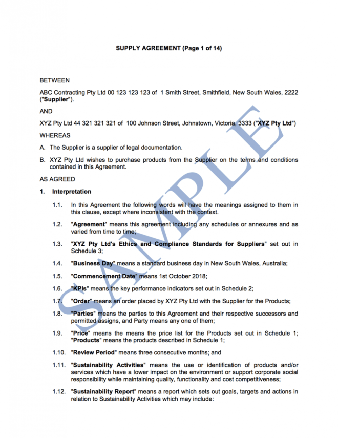 Supply Agreement - Free Template | Sample - Lawpath throughout Preferred Supplier Agreement Template
