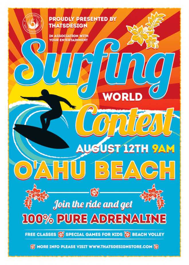Surfing Contest Flyer Template | Free Posters Design For Photoshop regarding Contest Flyer Template