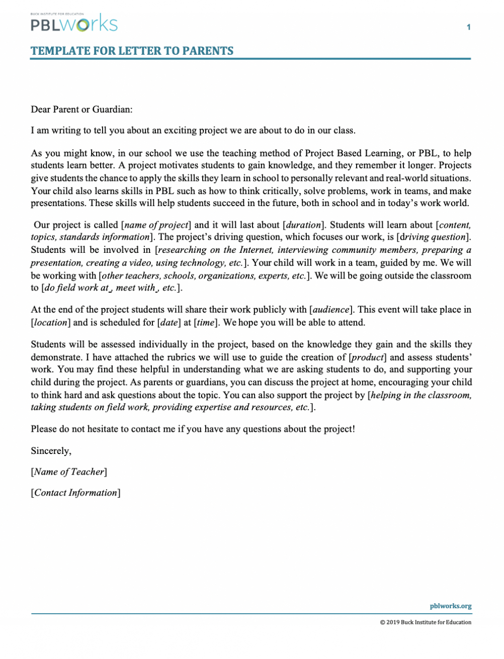 Template For Letter To Parents | Mypblworks with regard to Letter To Parents Template From Teachers