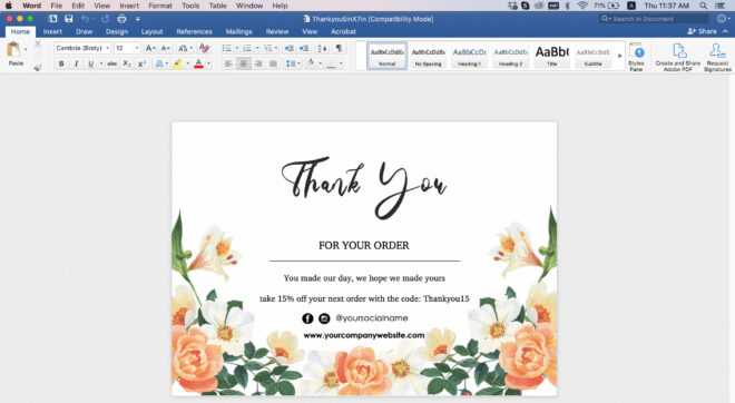 Thank You Card-Id08 with Thank You Card Template Word