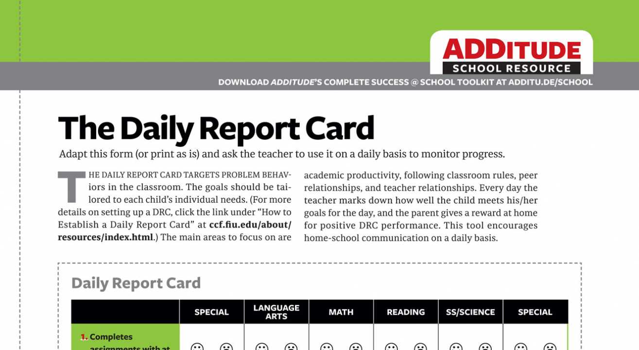 The Daily Report Card: Adhd School Resource For Parents And for Daily Report Card Template For Adhd
