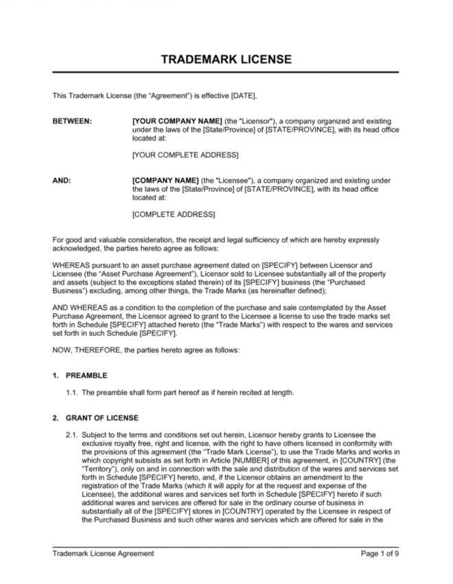 Trademark License Agreement Template | By Business-In-A-Box™ inside Brand Licensing Agreement Template