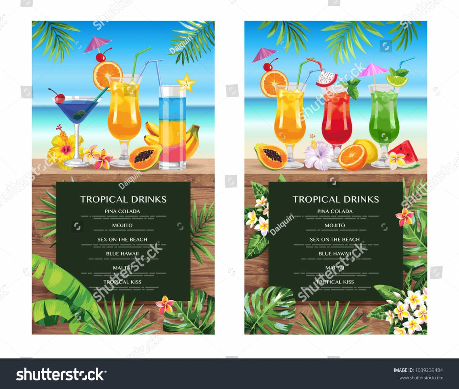 Tropical Hawaiian Cocktail Menu Beach Bar Stock Vector intended for Hawaiian Menu Template