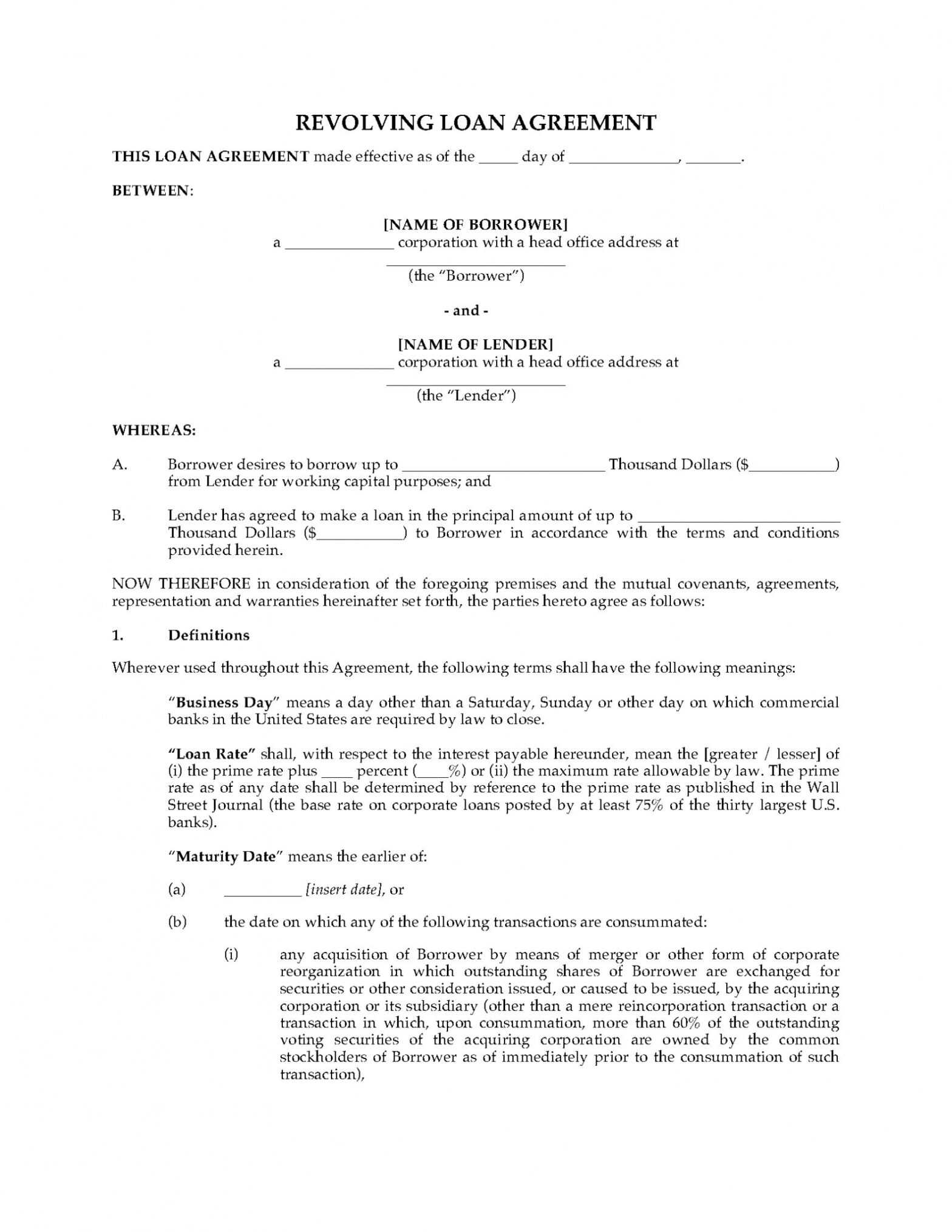 Usa Revolving Loan Agreement within Revolving Credit Facility Agreement Template
