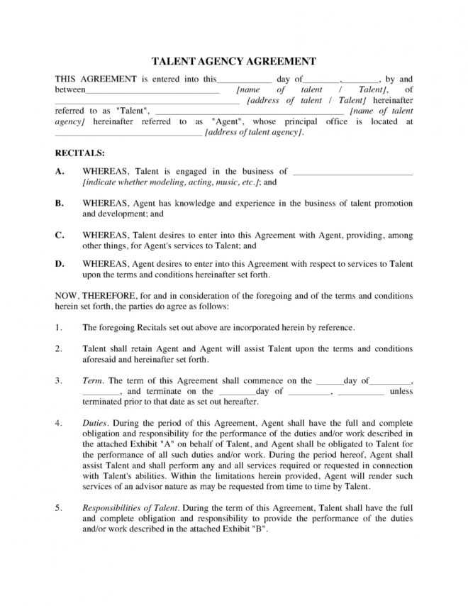 Usa Talent Agency Agreement inside Talent Agency Agreement Template