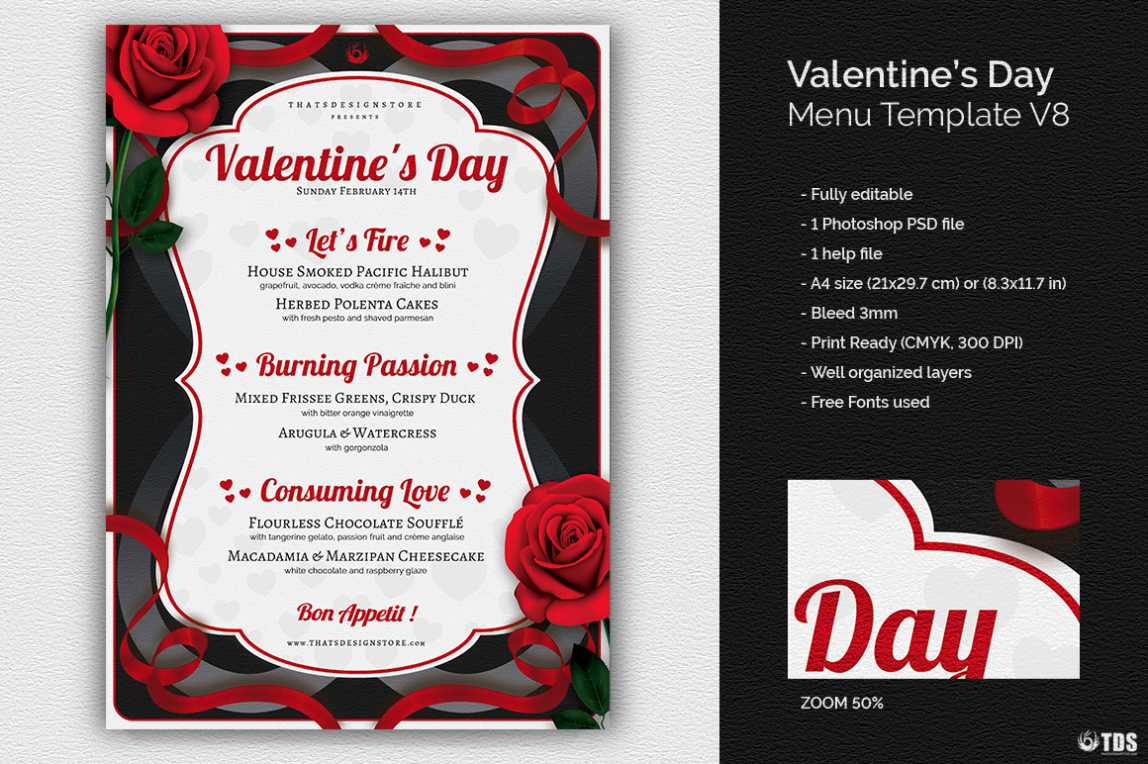Valentine'S Day Menu Template Psd Design For Photoshop for Valentine Menu Templates Free