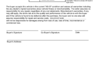 Vehicle &quot;As-Is&quot; Agreement No Warranty inside Car Warranty Agreement Template